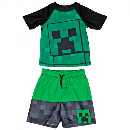 Minecraft Creeper and Symbol Youth Swimshorts & Rashguard Set